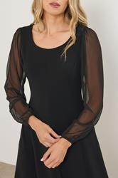 LTS Tall Black Mesh Sleeve Corset Midi Dress | Long Tall Sally 4