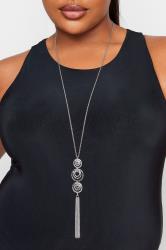 Silver Long Circle Tassle Necklace | Yours Clothing 1