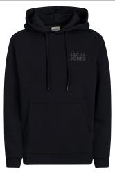 JACK & JONES Big & Tall Black Chest Print Logo Hoodie | BadRhino 1