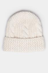 Natural Brown Cable Knit Beanie Hat | Yours Clothing 2