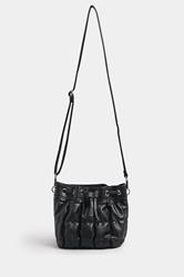 Black Faux Leather Quilted Bucket Bag