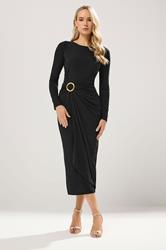 LTS Tall Black Jersey Drape Long Sleeve Buckle Dress | Long Tall Sally 2
