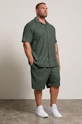 BadRhino Big & Tall Green Textured Revere Shirt & Short Co-ord Set | BadRhino 1