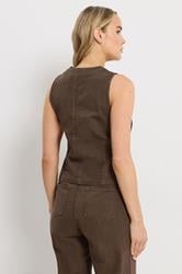 LTS Tall Women's Chocolate Brown Denim Cotton Waistcoat | Long Tall Sally 4