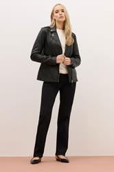 LTS PREMIUM Tall Black Leather Biker Jacket | Long Tall Sally 3