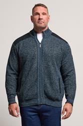 D555 Big & Tall Blue Marl Zip Through Knitted Jumper | BadRhino 1