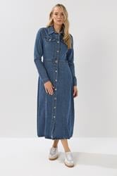 LTS Tall Blue Denim Button Through Midi Dress | Long Tall Sally 1