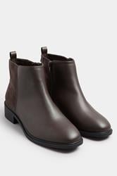 Brown Faux Leather Metal Trim Ankle Boots In Extra Wide EEE Fit | Yours Clothing 1