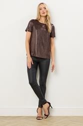 LTS Tall Brown Crew Neck Sequin Top | Long Tall Sally 2