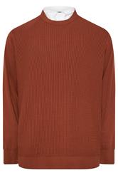 BadRhino Big & Tall Burnt Red Cable Knit Mock Shirt Jumper 5