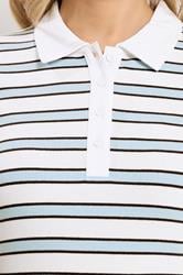 LTS Tall Women's White & Blue Stripe Polo Top | Long Tall Sally 4