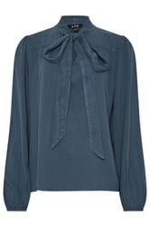 LTS Tall Indigo Blue Acid Wash Tie Neck Blouse | Long Tall Sally 5