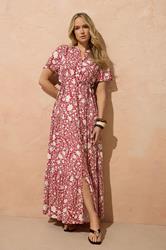 LTS Tall Women's Berry Red Floral Tie Waist Maxi Dress | Long Tall Sally 3