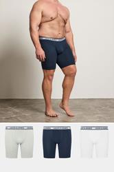 JACK & JONES Big & Tall 3 Pack White/Grey/Navy Blue Boxers | BadRhino 3