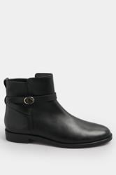LTS Black Leather Buckle Detail Ankle Boots In Standard Fit | Long Tall Sally 2