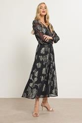 LTS Tall Black & Gold Floral Jacquard Midaxi Dress | Long Tall Sally 1