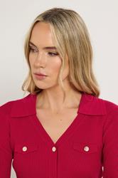 LTS Tall Red Ribbed Button Detail Top | Long Tall Sally 4