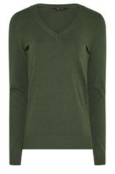 LTS Tall Olive Green Knit V-Neck Jumper