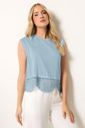 LTS Tall Women's Light Blue Crochet Hem Cotton Top | Long Tall Sally 1