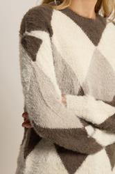 LTS Tall Brown Fluffy Knit Argyle Jumper | Long Tall Sally 5