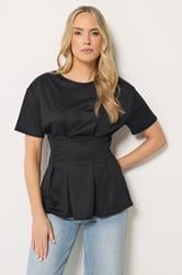LTS Tall Women's Black Pleated Detail Top | Long Tall Sally 3
