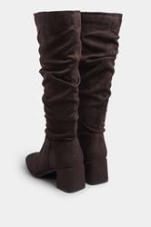 Chocolate Brown Faux Suede Ruched Knee High Boots In Standard Fit | Yours Clothing 4