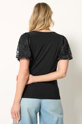 LTS Tall Women's Black Lace Sleeve T-Shirt | Long Tall Sally 2