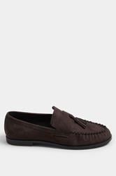 LTS Chocolate Brown Faux Suede Tassel Flat Loafers | Long Tall Sally 2