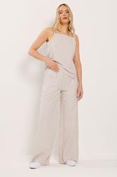 LTS Tall Women's Set Camel Brown Stripe Cotton Vest Top & Trousers | Long Tall Sally  1
