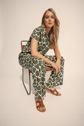 LTS Tall Khaki Green Giraffe Print Wide Leg Trousers | Long Tall Sally 1