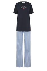 LTS Tall Women's Navy Blue 'Sunday Brunch' Slogan Striped Pyjama Set | Long Tall Sally 6