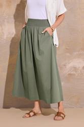 LTS Tall Khaki Green Cotton Shirred Waist Maxi Skirt | Long Tall Sally 2