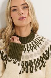 LTS Tall Ivory White & Green Fairisle Knitted Jumper | Long Tall Sally 4