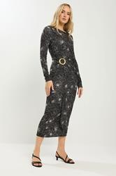 LTS Tall Black Floral Jersey Drape Long Sleeve Buckle Dress | Long Tall Sally 2