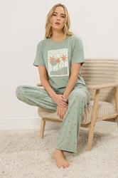 LTS Tall Women's Light Green 'Palm Beach' Slogan Pyjama Set | Long Tall Sally 2