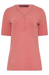 LTS Tall Coral Pink Ribbed Short Sleeve Henley Top