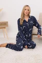 LTS Tall Navy Blue Soft Touch Moon Pyjama Set | Long Tall Sally 2