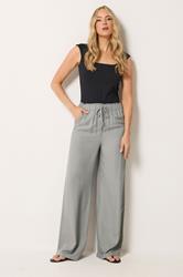LTS Tall Women's Light Grey Linen Wide Leg Trousers | Long Tall Sally 3