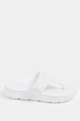 White Diamante T-Bar Sandals In Wide E Fit | Yours Clothing 2