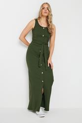 LTS Tall Women's Khaki Green Ribbed Button Through Maxi Dress | Long Tall Sally 1