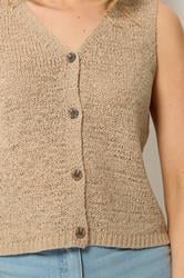 LTS Tall Women's Natural Brown Button Knitted Vest Top | Long Tall Sally 4