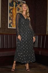 LTS Tall Black Sequin Spot Smock Maxi Dress | Long Tall Sally 1