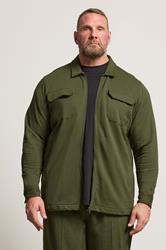 STUDIO A Big & Tall Khaki Green Zip Through Shacket | BadRhino 1