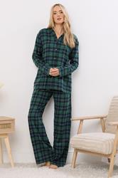 LTS Tall Navy Blue & Green Cotton Check Pyjama Set | Long Tall Sally 1