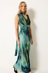 LTS Tall Women's  Teal Green Abstract Scarf Detail Maxi Dress | Long Tall Sally 1