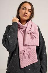 Dusky Pink Bow Detail Knitted Scarf | Yours Clothing 1