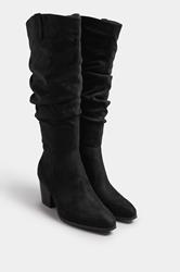 Black Faux Suede Ruched Western Boots In Extra Wide EEE Fit | Yours Clothing 1
