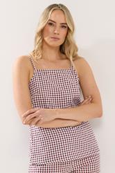 LTS Tall Women's Set Burgundy Red Gingham Cotton Vest Top & Trousers | Long Tall Sally 2