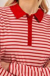 LTS Tall Women's Red and Pink Stripe Polo T-Shirt | Long Tall Sally 4
