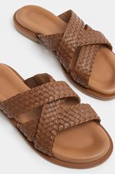 Brown Woven Cross Strap Footbed Sandals In Wide E Fit | Yours Clothing 5